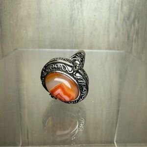 Carnelian Crystal Stone “Poison” Medicine Ring Vintage Style Secret Compartment